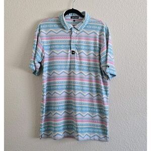 Bad Birdie Polo Shirt Mens L Pastel Aztec Golf Pattern Performance Stretch